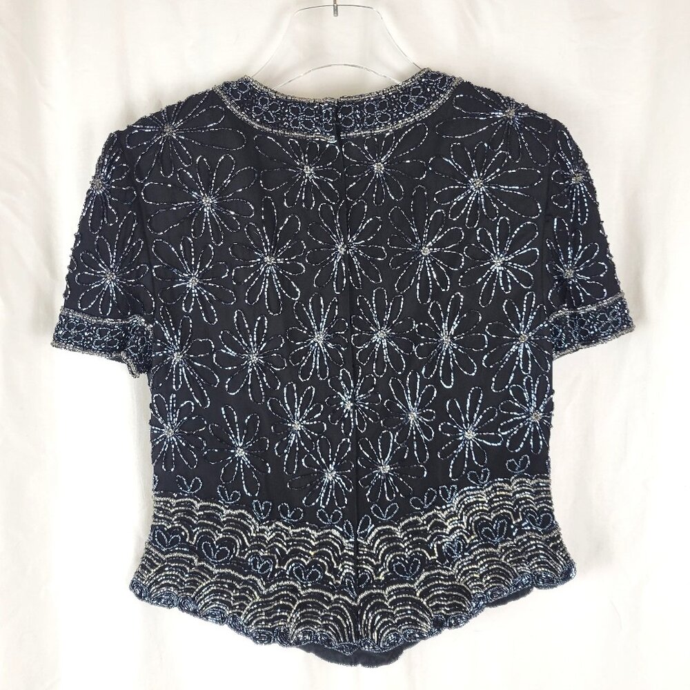 PAPELL BOUTIQUE EVENING Vintage Black Beaded Silk Top - Size S - Picture 2 of 6